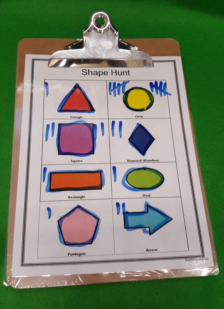 math problems for kindergarten worksheets shows a shape hunt printable page with tally marks on it.