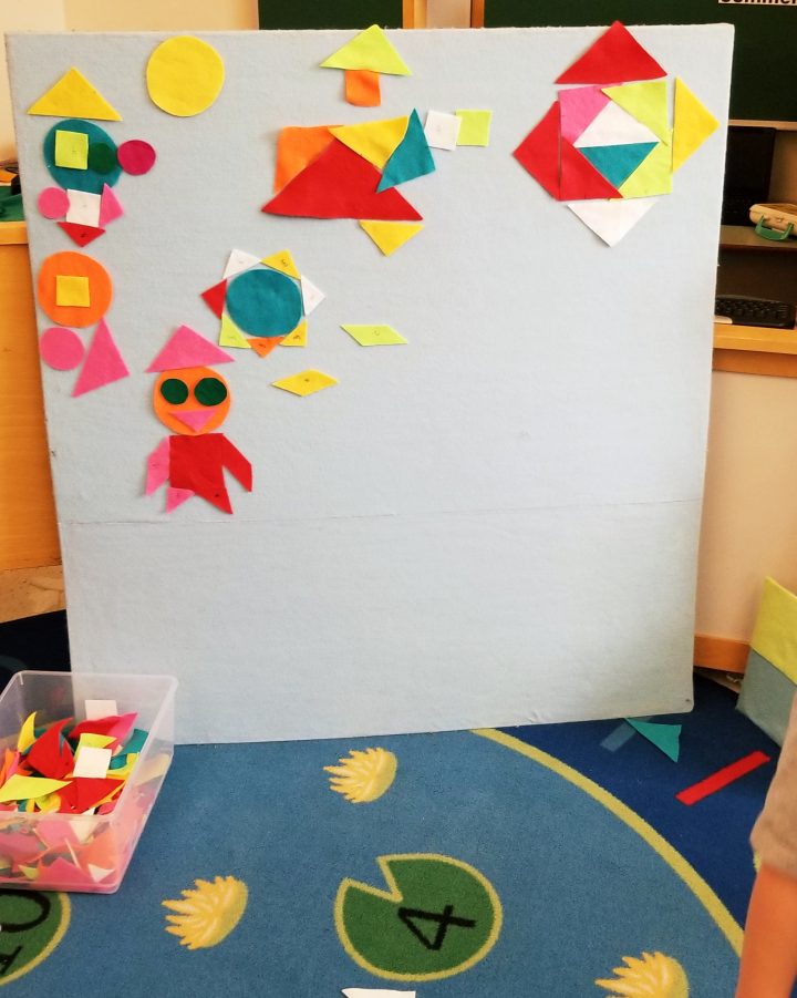 math activities for preschool and kindergarten shows a felt board with pictures made from felt shapes.
