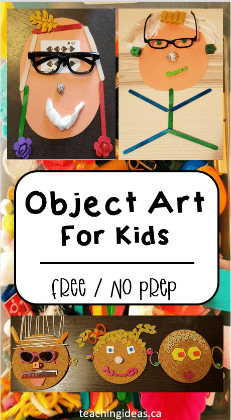art for kids shows a pinterest pin collage of object art ideas.