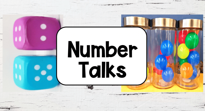 easy number talks shows dice and jars with balls inside.