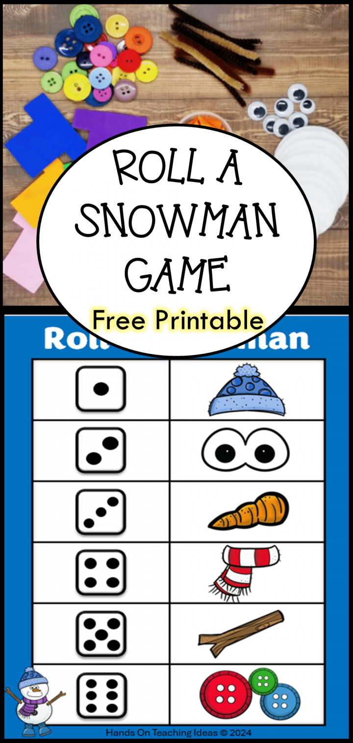 free roll a snowman game shows a pinterest collage image.