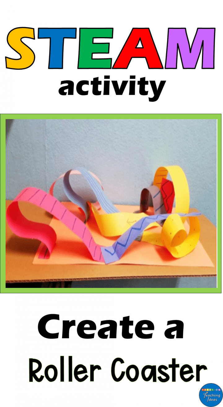 stem activity shows a pinterest pin image with a construction paper roller coaster.