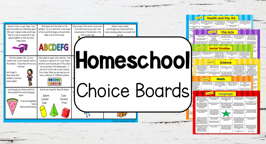 Homeschool and Distant Learning Choice Boards