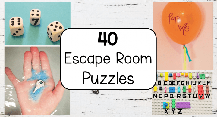 escape room ideas shows a collage of escape room puzzles.