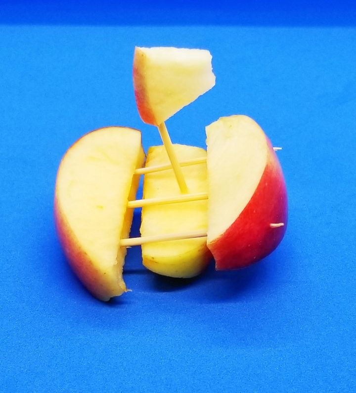 science experiments for kids shows a boat made from apples.