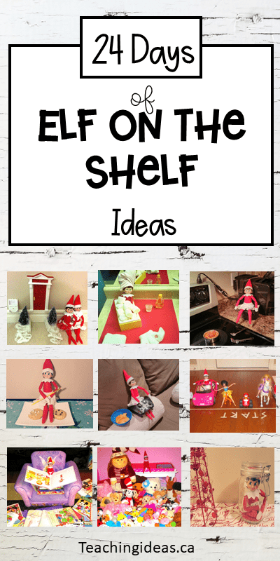 elf on the shelf ideas shows an elf in different situations.