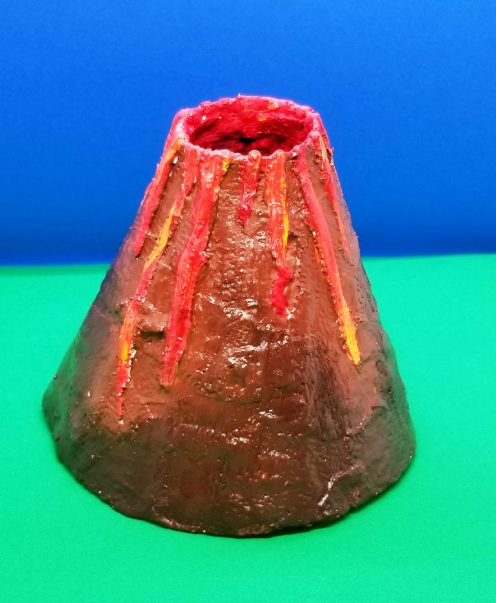 DIY volcano shows a painted crafty volcano.