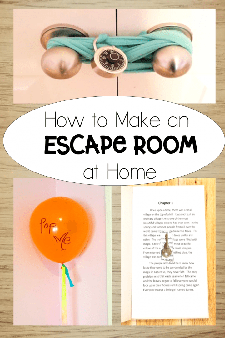 breakout room pinterest pin shows a balloon, book with key and locked door.