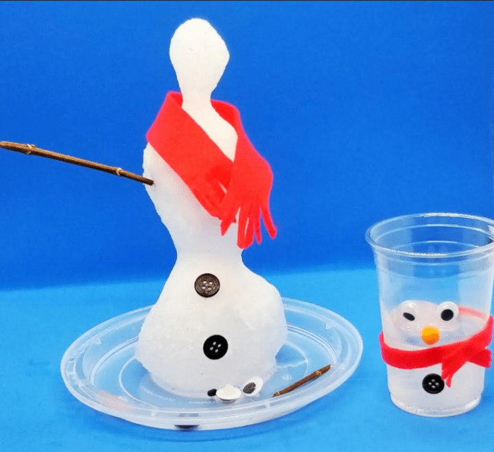 science experiments for kids shows a little snowman melting.