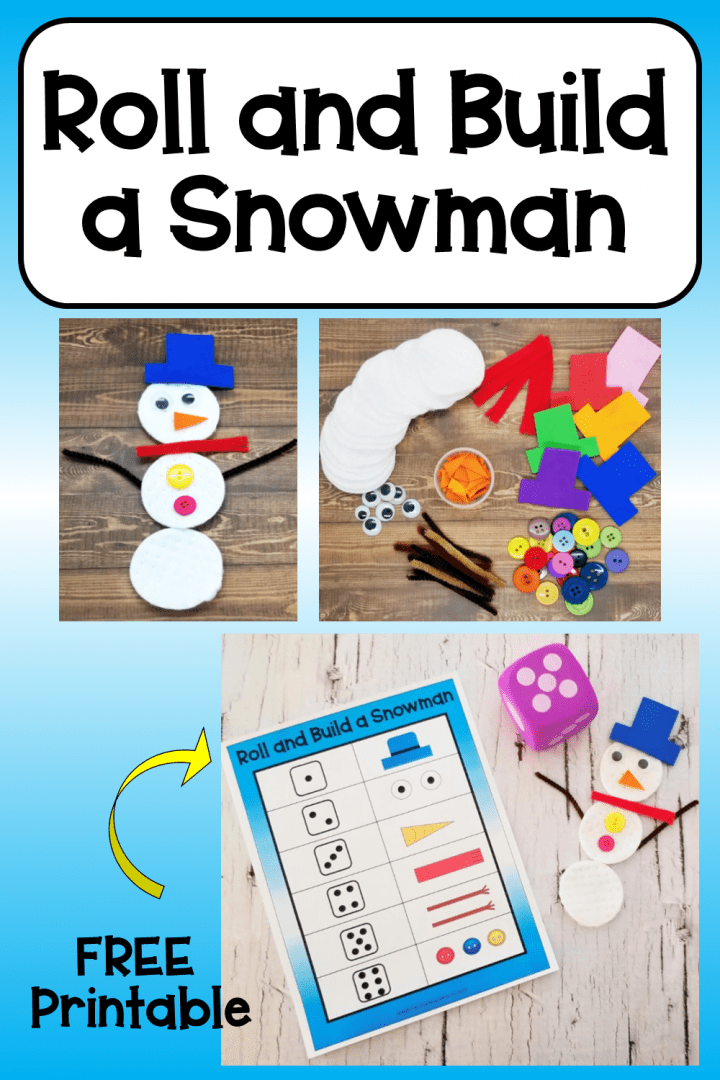 math activity for kids shows a roll and build a snowman activity.