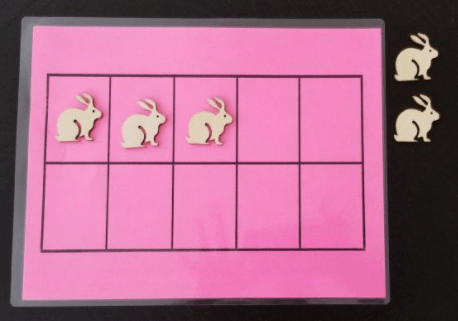 number talks kindergarten shows a ten frame and little bunny manipulatives.