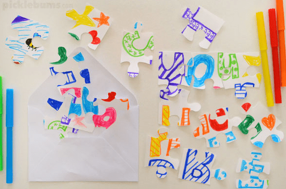 puzzles for kids shows words cut up.