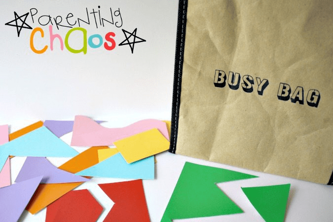 puzzles for kids shows a busy bag with puzzle pieces.