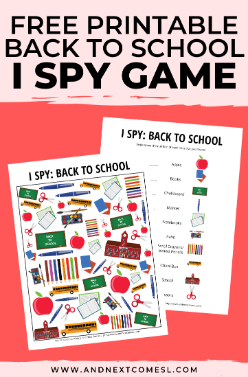 first day of school ideas shows an I spy back to school printable.