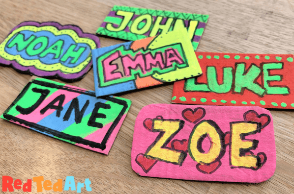first day of school shows DIY name tag crafts.