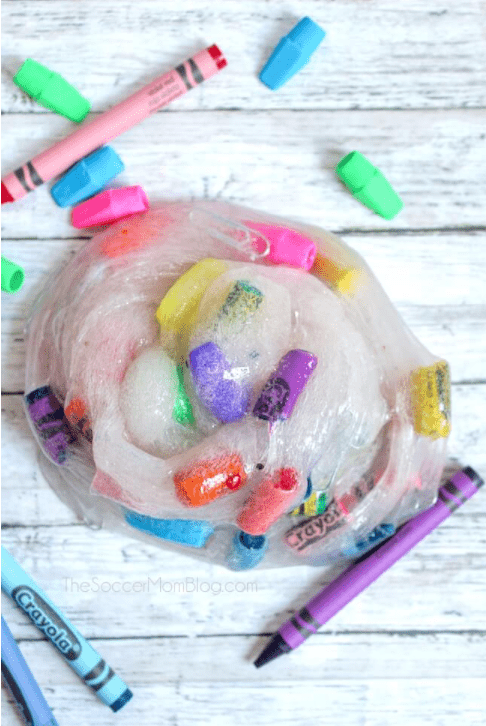 back to school slime with crayons in it.