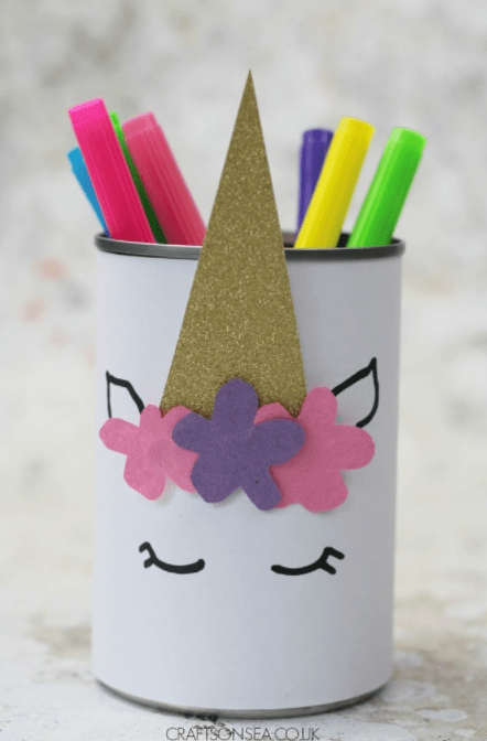back to school shows a can crafted to look like a unicorn.