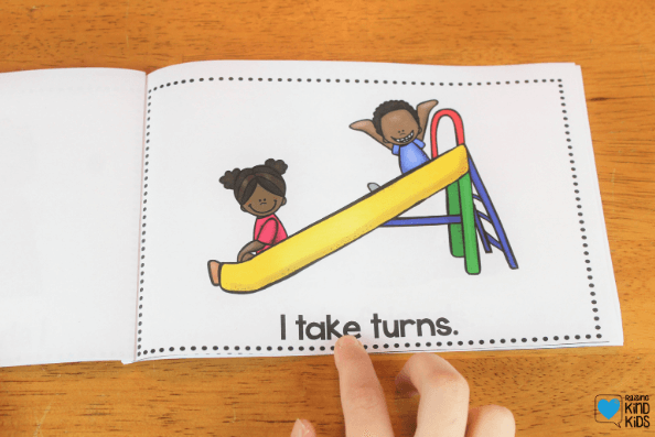 first day of school shows a beginner reader book that says I take turns.