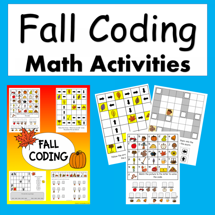 fall coding sheets shows printable math sheets with a coding theme.