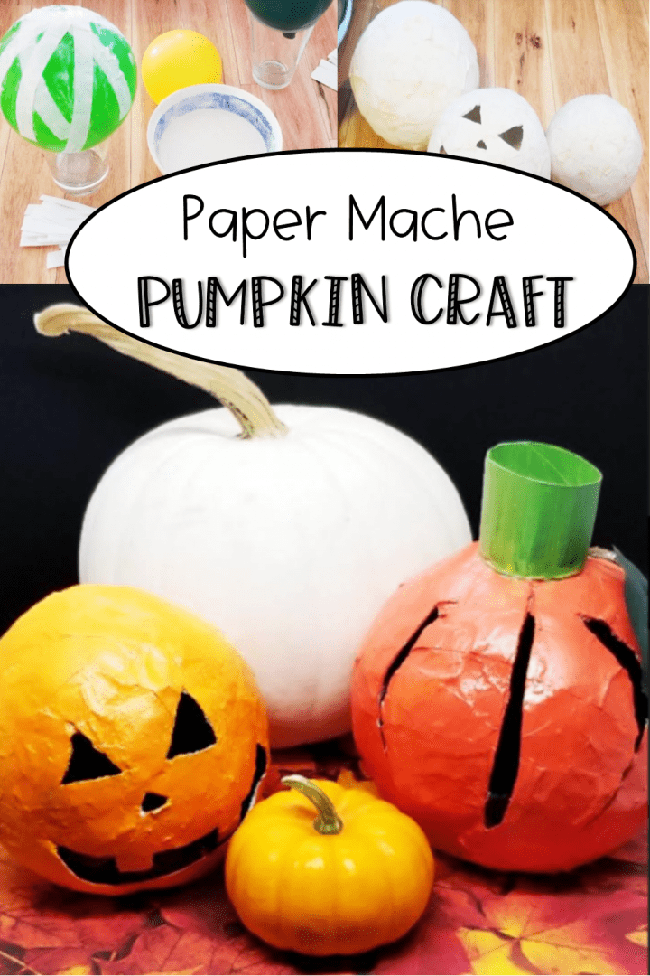 halloween pumpkin craft shows a paper mache pumpkin.