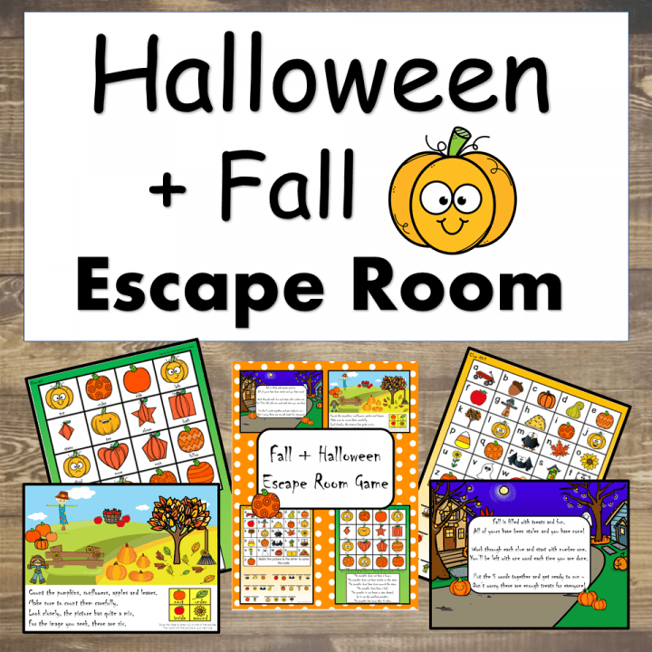 fall and Halloween escape room printable pages.