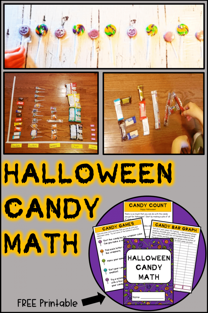halloween math shows candy being sorted and put in a pattern and printable pages.