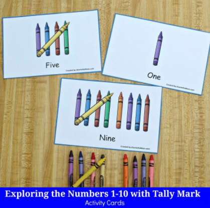 math worksheets for kindergarten shows cards with numbers and pictures of crayons.