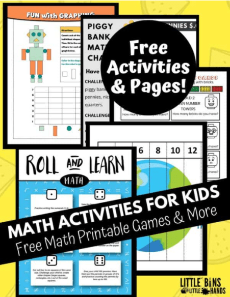 kindergarten math  worksheet shows a roll and learn printable  math pages.
