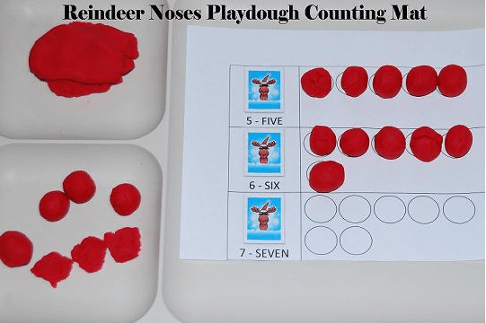 preschool math worksheets shows reindeer noses playdough counting mat.