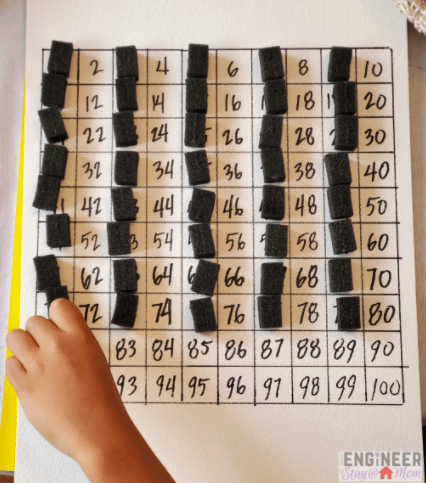 preschool math worksheets shows a hundred frame with locks on all the odd numbers.