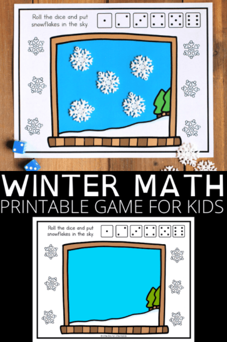 preschool math worksheets shows a winter math printable game for kids.