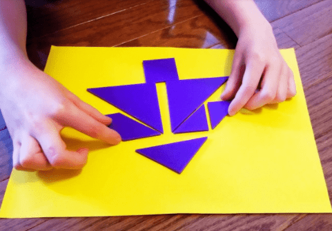 math for kids shows a tangram paper activity.