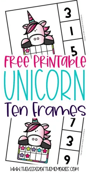 kindergarten math  worksheet shows a free printable unicorn ten frames sheets.