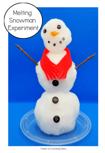 winter easy science experiments shows a melting snowman.