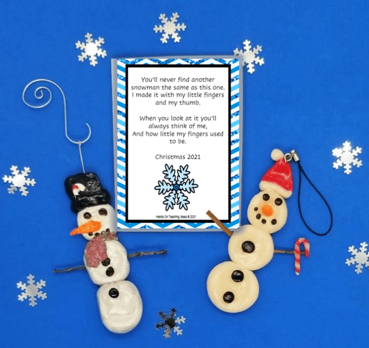preschool christmas crafts shows two snowman ornaments and free printables.