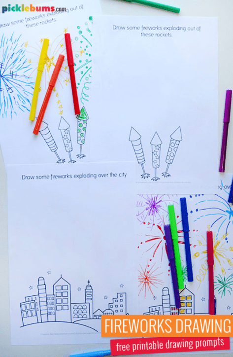 new years eve ideas for families and four pages of homes and fireworks for children to color in.