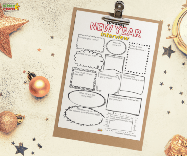 new years eve activities for families and a printable page with a bunch of boxes to fill out.