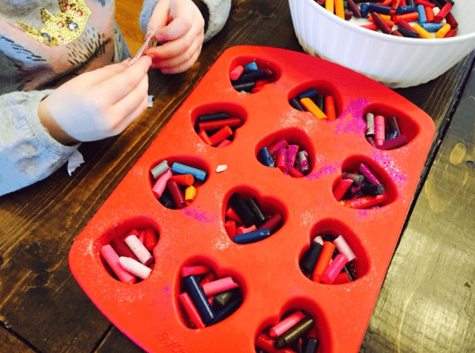 steam activities silicone tray with pieces of crayons in each