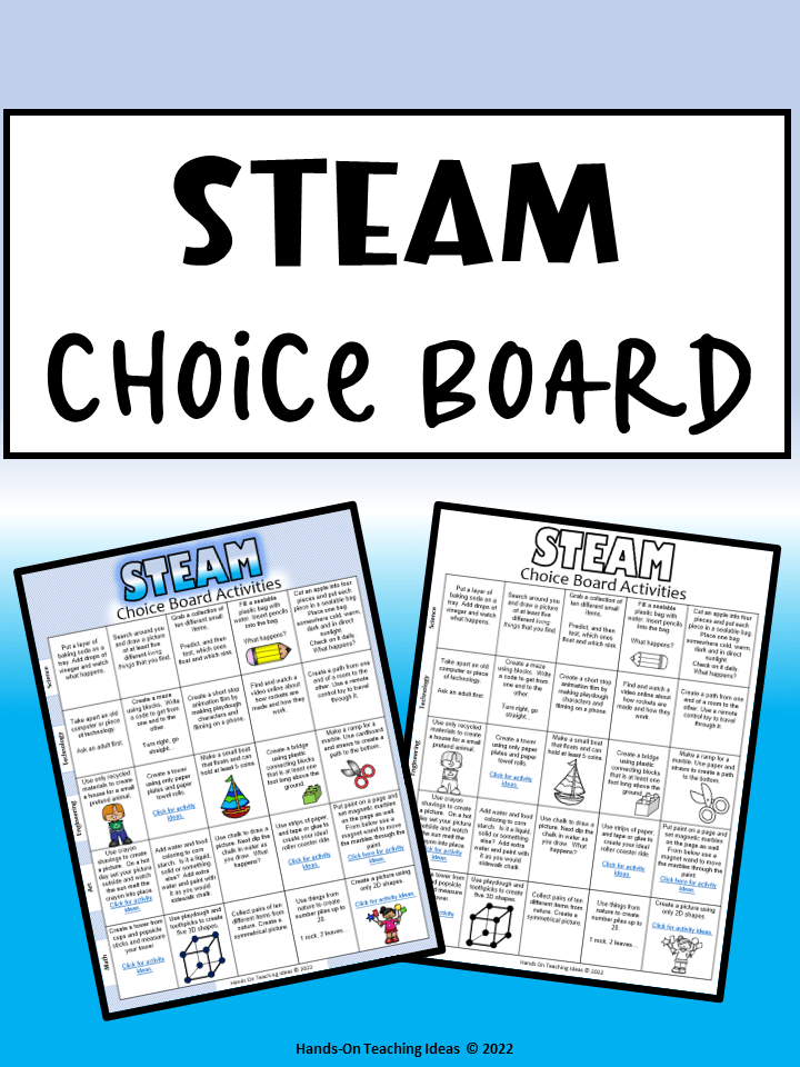 stem activity shows two printable STEM choice boards.