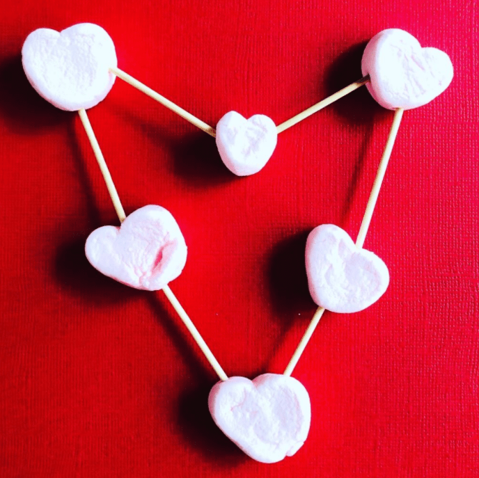 stem for kids a heart shaped made from marshmallow hearts and toothpicks 