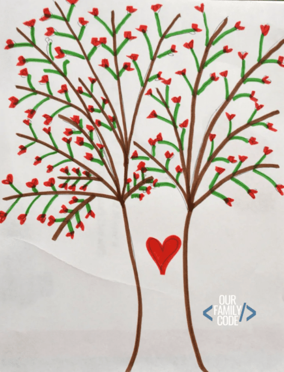 art for kids a picture of a tree with heart leaves