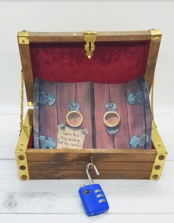 escape room for kids treasure chest with a lock and printable inside