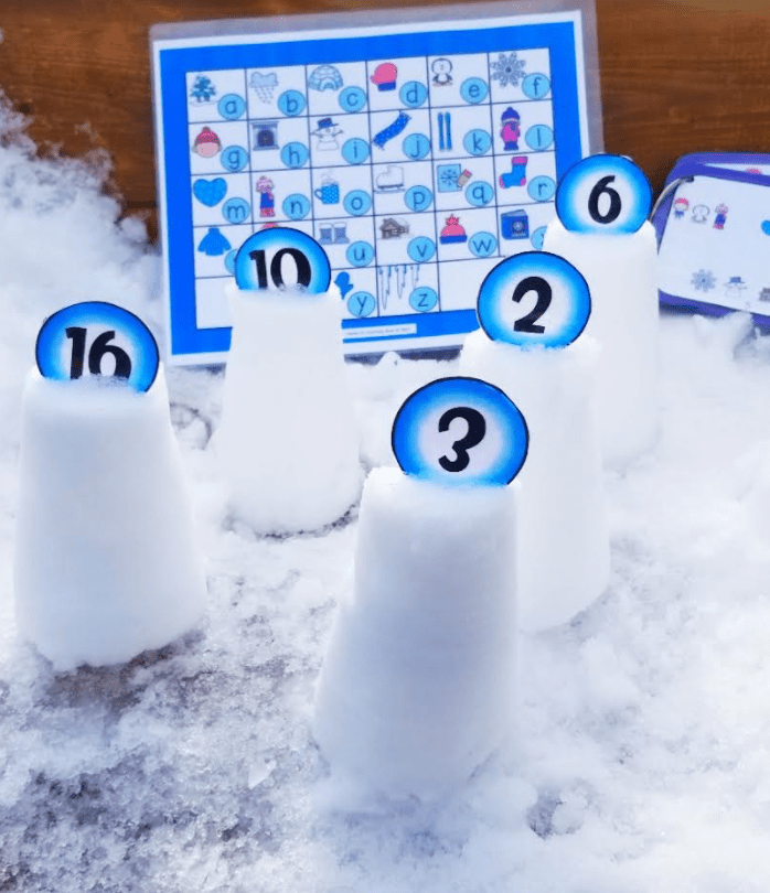 best stem activities shows five little snow stacks and printable codes.
