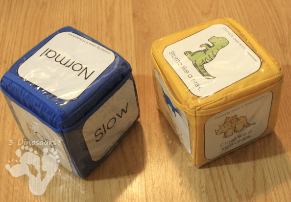 gm games for kindergarten shows two huge dice with a picture of a a dino.