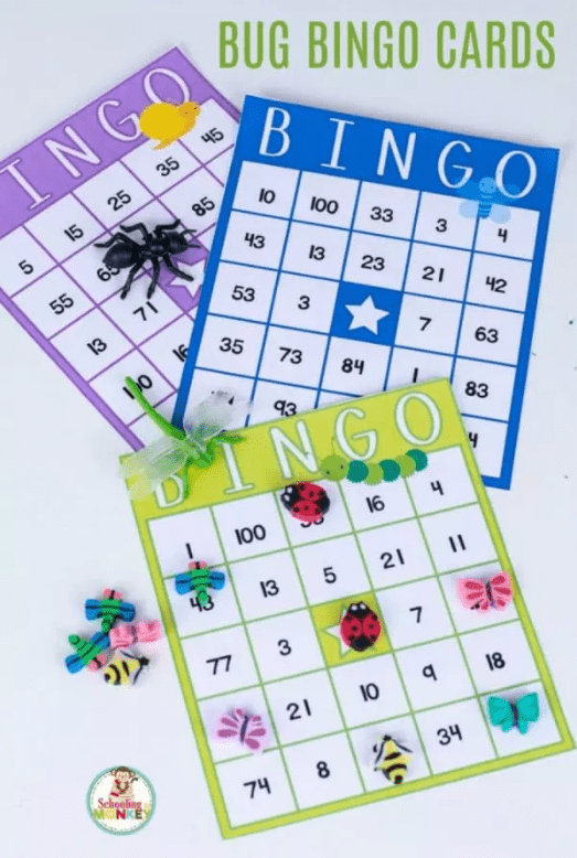 math games for kids shows nature bingo cards
