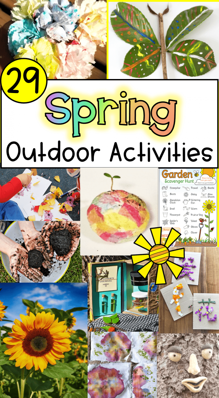 spring outdoor learning activities shows a pinterest pin collage
