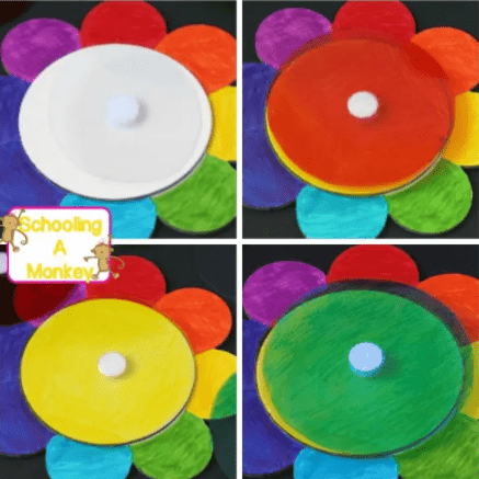 steam art activity shows four colored flowers with different colored middles