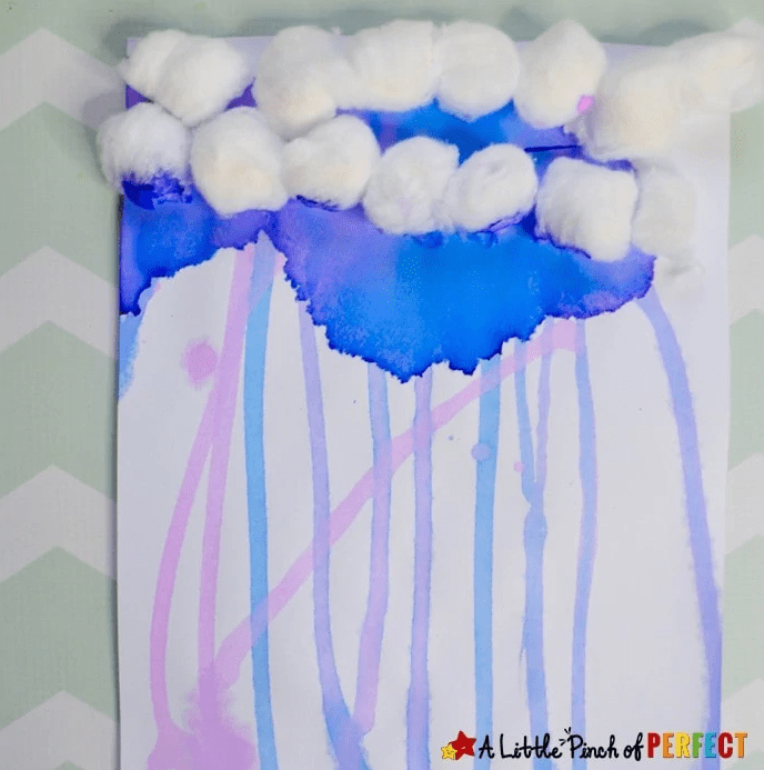 spring stem activity shows a craft that looks like clouds and colored water or paint running down.