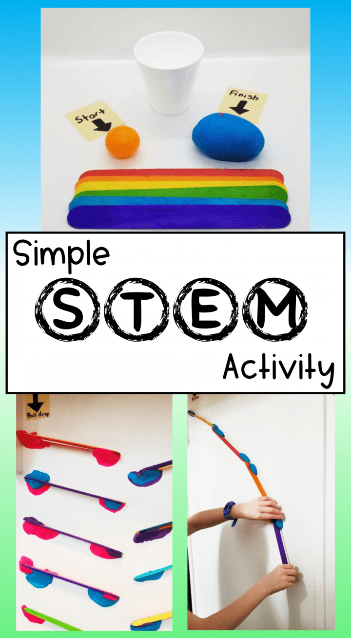 STEM activity for kids shows a pinterest pin image collage of the activity
