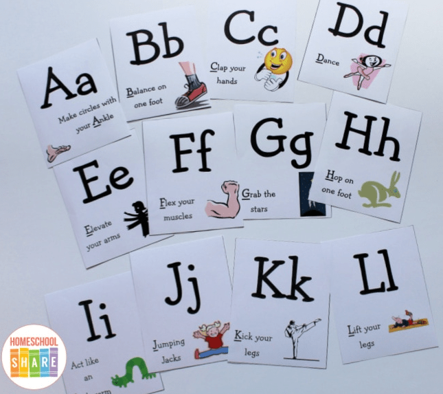 letter games shows alphabet cards with different exercises.